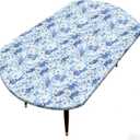 Pioggia Oval Vinyl Fitted Tablecloth with Flannel Backing Elastic Table Cloth Waterproof Oil-Proof Plastic Table Cover Best for 68" x 48" (Blue Flowers)