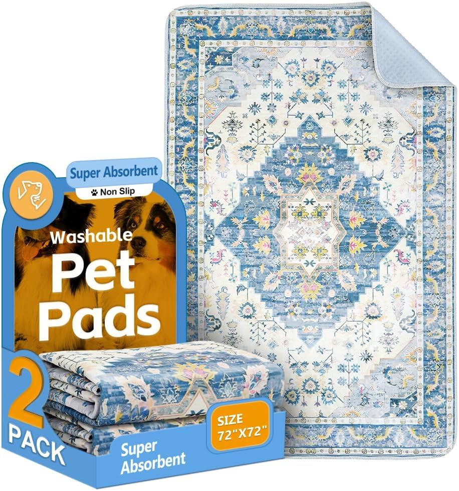 Washable Pee Pads for Dogs 2 Pack Reusable Puppy Training Pads 72"x72" Super Absorbent Waterproof Dog Training Pads, Non-Slip Potty Pads Whelping Pads Litter Mat Pet Supplies - Orange/Mix