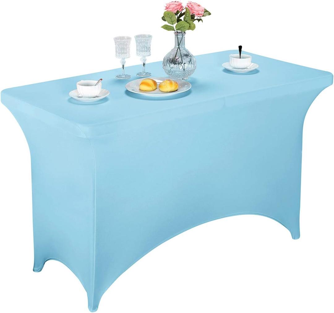 LZY Spandex Fitted Stretch Table Cover for 4ft or 6ft or 8ft Folding Table, Rectangular Cocktail Tablecloth, Perfect for Party or Banquet (Bluemist)
