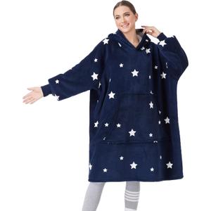 CozyLeep Wearable Blanket Hoodie Women Men, Warm Sherpa Oversized Hooded Blanket Sweatshirt Gifts for Adluts Mom Girlfriend (Star)