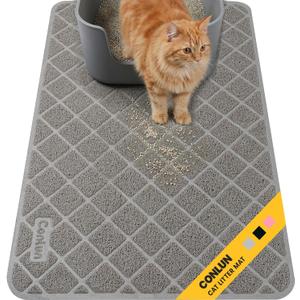 Conlun Cat Litter Mat Litter Trapping Mat, 35" x 23" Premium Durable PVC Grid Mesh with Scatter Control, Non-slip, Less Waste Cat Litter Box Mat, Soft on Kittys Paws, Urine Waterproof (Grey)
