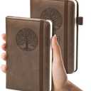 Small Pocket Notebook, Leather Journal Mini (Wood) - 2 Pack 3.7" x 5.7" Notepad Notebooks for Work, School & Travel