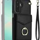 Asuwish Phone Case for Samsung Galaxy A26 5G Wallet Cover with Tempered Glass Screen Protector and RFID Blocking Ring Stand Credit Card Holder PU Leather Cell Accessories A 26 26A LTE Women Men Black