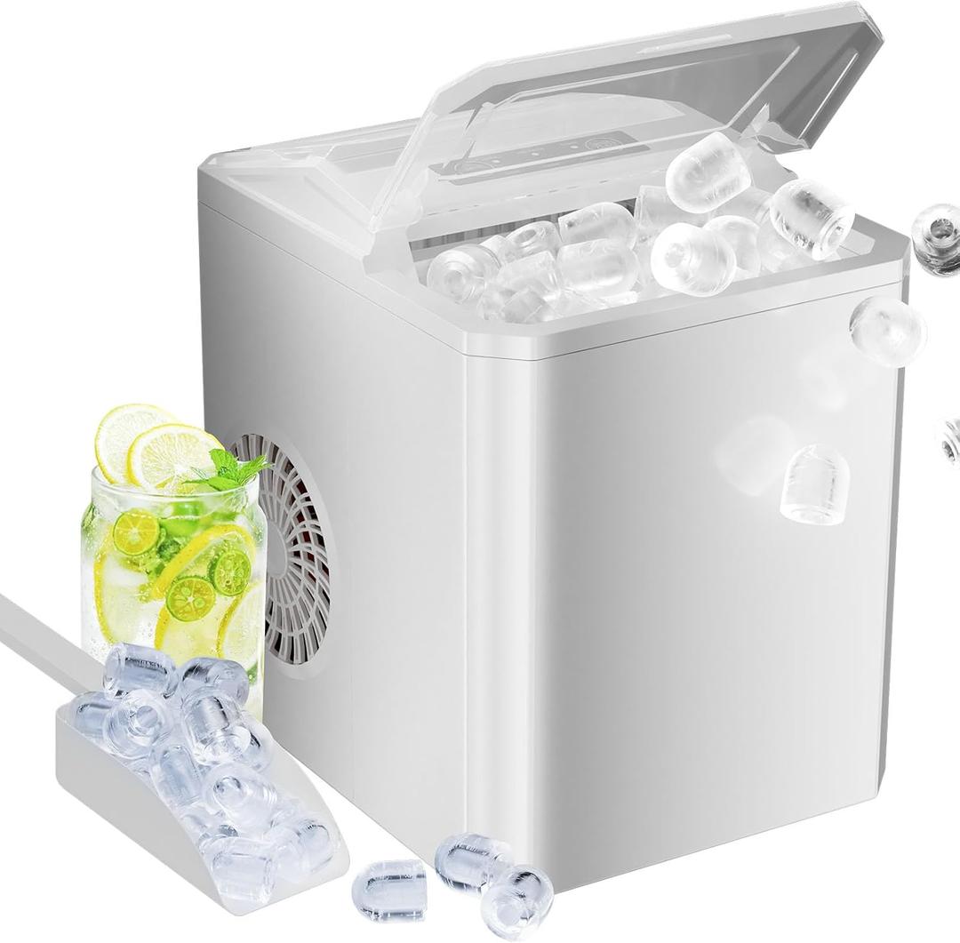 OLIXIS Ice Maker Countertop, 9 Cubes Ready in 6 Mins, 26lbs in 24Hrs, Self-Cleaning Ice Machine with Ice Scoop and Basket, 2 Sizes of Bullet Ice, White