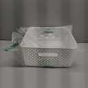 Simplify Medium Resin Wicker Tote | Storage Bin | Plastic Organizer | Carrying Handles | Bathroom | Pantry | Accessories | Cleaning Products | White