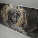 MLART99 Buddha Canvas Wall Decor White Lotus Painting Wall Art Gold and Grey Picture Prints Zen Art for Dining Room Modern Artwork 24x48 Inch