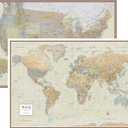 Swiftmaps World and USA Contemporary Premier 3D Two Wall Map Set (24x36 Laminated)