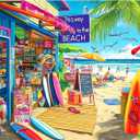 Beach Shop Puzzles for Adults 1000 Pieces Summer Surf Shack Puzzle for Adults Jigsaw Puzzles 1000 Pieces with Letters on Back Hard Impossible Difficult challenging Family Puzzle (27.5"x19.6")