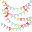 65ft 60 Flags Pastel Pennant Banner, Pastel Birthday Decorations with 5 x 13 ft Hemp Cords, Imitated Burlap Bunting for Graduation Classroom School Carnival Outdoor Ice Cream Party Decor