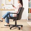 Amazon Basics Office Task Chair with Adjustable Height, 360° Swivel, Padded Armrests, Mid-Back, Rolling, 275 Pound Capacity, 24.2"D x 24"W x 34.8"H, Black Faux Leather, 24.2"D x 24"W x 38.6"H