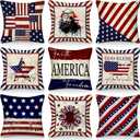 9 Pcs Patriotic American Flag Pillow Covers 18 x 18 Inch 4th of July Pillow Covers Vintage Red White and Blue Pillowcase Independence Memorial Day Cushion Case for Home Sofa Couch Party Decor