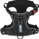 PoyPet No Pull Dog Harness, No Choke Front Clip Reflective Dog Vest with Soft Padded Vertical Handle, 3 Leash Attachments for Small Medium Large Dogs (Black,M)