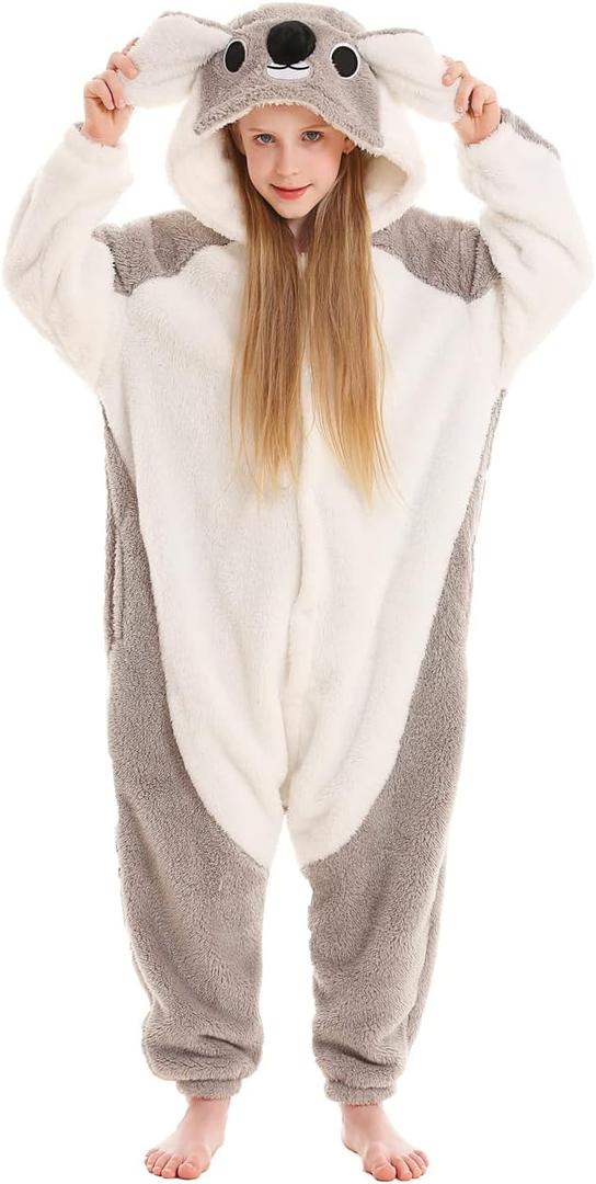 SimZoo Kids Animal Onesie Pajamas, 3-11 Years Boy and Girls Koala Cosplay Costume Sleepwear, One-Piece Unisex Homewear
