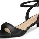 TEAIEUI Women's Sandals Kitten Heels Low Strappy Heels Open Toe Ankle Strap Sandals for Women Party Wedding Dress Shoes (Black, L) 10
