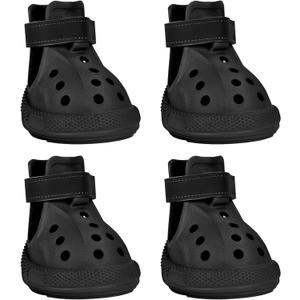 Dog Shoes, Dog Sandals for Hot Pavement, Water-Resistant Breathable Boots, Non-Slip Paw Protectors, Adjustable Straps Dog Rain Booties for Summer Beach and Rainy Day(Black) (#6(width 1.97 inch))