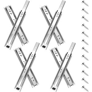 18 inch Drawer Slides 4 Pairs (8pcs) Full Extension Ball Bearing Drawer Rails Side Mount 3 fold Metal Dresser Runners for File Cabinet Trash Can Kitchen Wardrobe Glides 18" Silver 100 LB Capacity