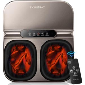 MOUNTRAX Foot Massager Machine with Heat, Foot Massager for Plantar Fasciitis, Neuropathy Pain, Shiatsu Foot Massager with Remote, Fits Feet Up to Men Size 12 (Gray)