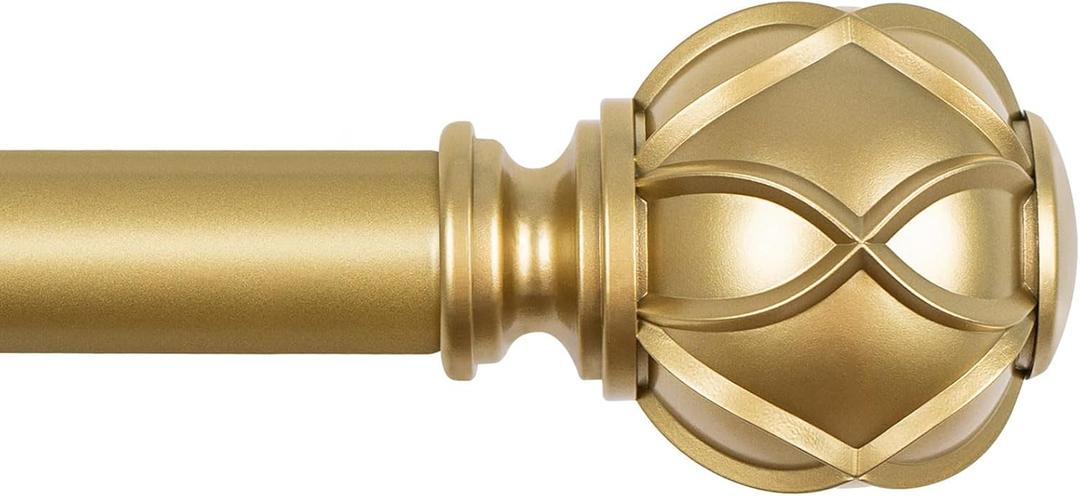 KAMANINA Gold Curtain Rod 32 to 58 Inch(2.6-4.8Ft), 7/8 Inch Single Adjustable Curtain Rods for Windows 28 to 48, Decorative Drapery Rods with Netted Texture Ends