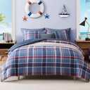 AMBERSPACE Plaid Full Size Comforter Set Navy Red, Bedding Set 7 Pieces for Boys Girls Teen, Lightweight Bed in a Bag for Dorm with Sheets, Pillowcases & Shams