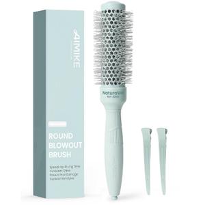 AIMIKE NaturaVol Round Brush for Blow Out, Small Round Hair Brush Nano Thermal Ceramic & Ionic Tech, for Blow Drying & Salon-like Styling at Home, Maximum Volume Shine - 1.3" Barrel, 2.1" w/Bristle