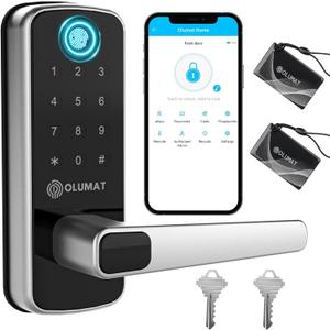 Keyless Entry Fingerprint Door Lock with Keypad and Handle for Home, Rental, Garage, Office and Hotel (Silver Smart Lock)