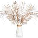 50 Pcs Champagne Gold and White Christmas Tree Picks and Sprays Xmas Tree Topper Glitter Pine Twigs Faux Glittery Branch Stems for Christmas Vase Wreath Decoration DIY Craft Supplies