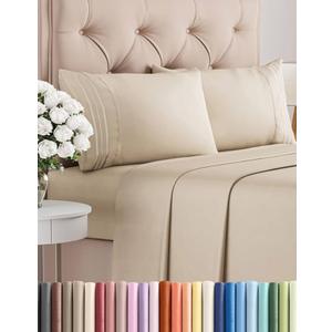 Queen Size 4 Piece Sheet Set - Comfy Breathable & Cooling Bed Sheets Set - Hotel Luxury Bedding for Women, Men, Kids & Teens - Deep Pockets, Easy Secure Fit, Soft and Wrinkle Free - Oeko-Tex - Wheat