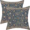 Blue Brown Carpet Pillow Covers 16x16 Inch Set of 2, Boho Rug Print Outdoor Decorative Vintage Rustic Throw Pillow Linen Blue Carpet Couch Cushion Case for Chair Sofa Bedroom Living Room (Dv1)