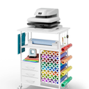 Homsorout Movable Heat Press Table - 6-Tier Heat Press Stand with Drawers and Vinyl Roll Holder, Craft Cabinet Table Compatible for Cricut Craft Cutting Machine Stand Workstation (White)