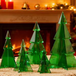 6 Pcs Acrylic Christmas Tree Centerpieces, 4" to 10" 3D Mini Xmas Tree Tabletop Decoration Christmas Decorations for Office Home Modern Party Winter Decor(Green)