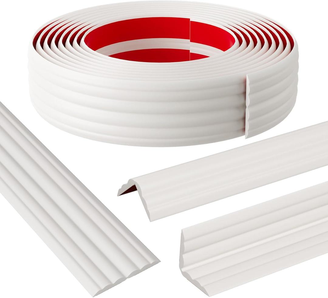 Peel and Stick Wall Corner Protector & Edge Guard, Self-Adhesive Flexible Trim Molding for Inside & Outside Corners, Wall, Countertop, 1.6" W x 20' L, White
