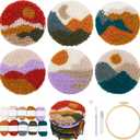 Temlum Punch Needle Coasters Kit, Punch Needle Embroidery Kits for Adults and Beginners - Including Patterns, Tools, Yarns, Hoop, Instruction, Coaster Holder Art Craft Supplies - Landscape