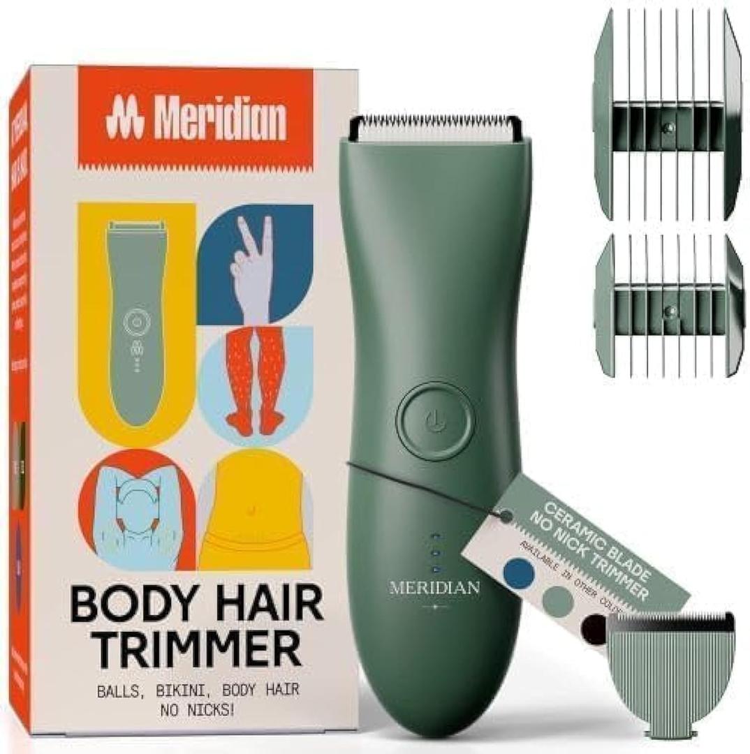 MERIDIAN - The Starter Package - Original Electric Body & Pubic Hair Trimmer Set, 1 Replacement Blade - Cordless, Waterproof, Rechargeable - for Men and Women - Easy & Pain-Free Grooming Kit - Sage