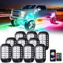 RGB Rock Lights, 10 Pods 360 LEDs SMD Chips Super Bright App Control Underglow Neon Light Exterior Chassis Wheel Well Glow Kit for Off Road Cars Trucks Jeep SUV UTV ATV RZR Golf Cart