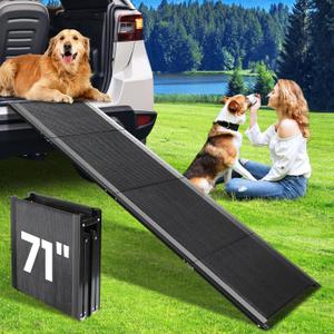 Dog Ramp for Car, 71''x 17'' Extra Long Folding Dog Ramps, Pet Ramp for Large Dogs with Non-Slip Rug Surface, Portable Dog Steps Up to 250LBS, Outdoor Dog Ramp for Car, SUV, Truck