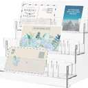 3 Tier Greeting Card Display Rack Acrylic Sticker Display Stand Retail Display Photo Stand Postcard Display Mail Organizer Stamp Pad Holder Storage Rack for Stickers Cards Tabletop