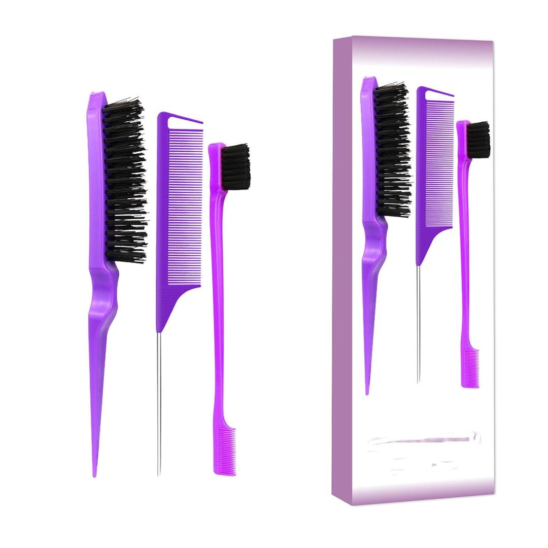 Xiangwenlan 3 Pcs comb Purple Slick Back Brush Set, Vented Brush, Wide-Tooth Comb, Teasing Brush for Smoothing Baby Hair, All Hair Types, Unisex Adults & Children