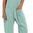 Lentta Women's Causal Jumpsuits V Neck Sleeveless Harem Overalls Stretchy Adjustable Strap Romper with Pockets (Teal)