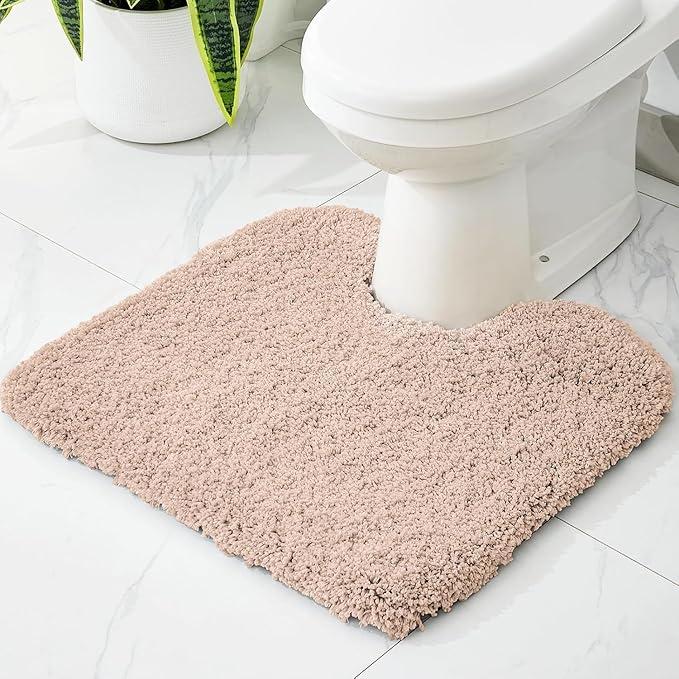 Toilet Mat 22x24 Beige - Non Slip Fluffy U-Shaped Contour Rug, Ultra-Soft Plush Toilet Floor Mat, Absorbent & Machine Washable