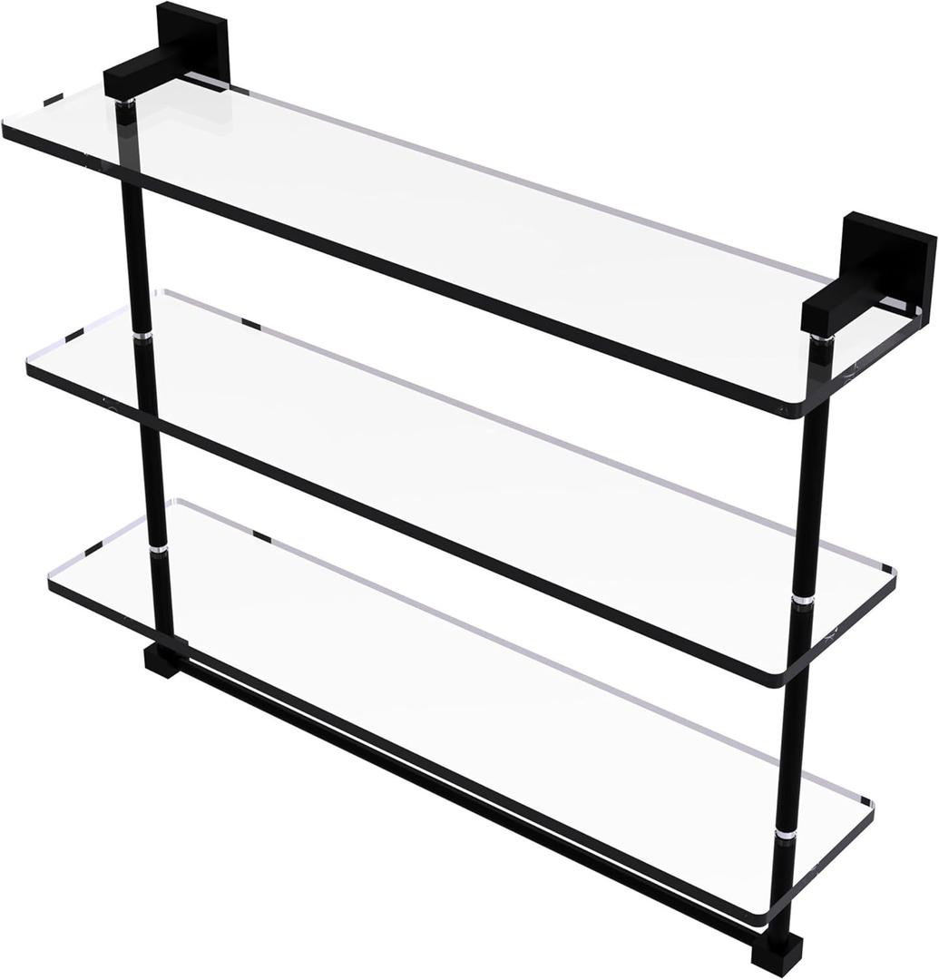 Allied Brass MT-5-22TB-BKM Montero Collection 22 Inch Triple Tiered Glass Integrated Towel bar Shelf, Matte Black