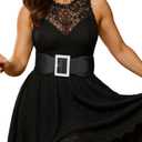 SUOSDEY Wide Elastic Belts for Women Dresses 3 Inch Wide Stretchy Santa Belt for Halloween Costume (Fit Waist 27"-32", B: Black - Silver Buckle)