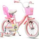 Glerc Maggie Girls Bike, 12-20 Inch Kids Bike for 2-13 Years Old Children, Princess Style Kids Bicycle with Doll-Seat & Basket & Training Wheels, Multiple Colors (Pink & White)