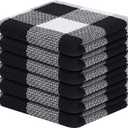Mordimy 100% Cotton Waffle Weave Plaid Dish Cloths, 12 x 12 Inches, Super Soft and Absorbent Quick Drying Buffalo Check Dish Rags for Kitchen, 6-Pack, Black & White