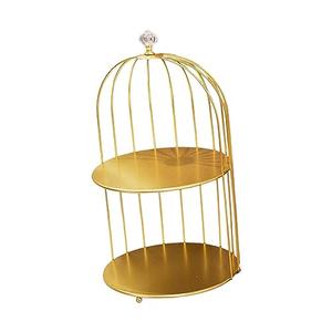 Milageto 2 Tier Crystal Mirror Top Gold Metal Bird Cage Cupcake Cake Stand,Cosmetics Storage Rack Dresser Organizer, Dessert Display for Wedding, Party, Birthday, Celebrations, Home Decorations
