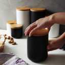 jessie Ceramic Storage Containers with Airtight Seal Bamboo Lids Kitchen Canisters for Tea Spice Seasoning Sugar Coffee (black, 260ml/9 oz)