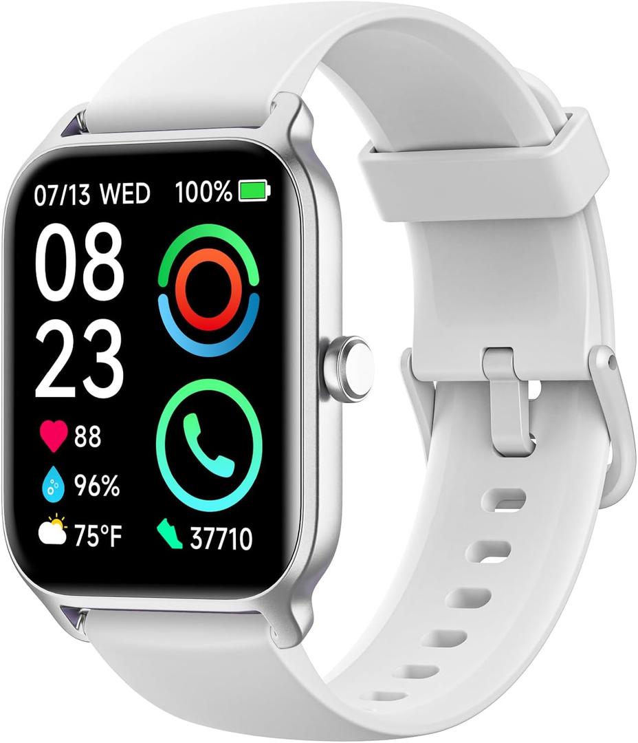 Fitpolo Smart Watch for Men Women with Bluetooth Call, Alexa Built-in 1.8" Blood Oxygen Heart Rate Sleep Fitness Watch, 100 Sports Modes Smartwatch, Activity Tracker for Android iOS Phone (White)