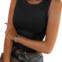 Darong Women's Summer Sleeveless Tank Top Striped Form Fitting Crew Neck Ribbed Knit Basic Cami Shirts, Small,  All Black 