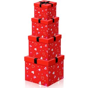 Epakh 4 Pcs Valentines Nesting Gift Boxes with Lids Holiday Gift Boxes Assorted Sizes for Valentines Day Presents Flower Birthday Bridesmaid Wedding Christmas Party Favor(Classic)