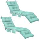 Kigley 2 Pcs Outdoor Chaise Lounge Cushions with 3 Side Pocket 74.5 x 22 x 4.7 Inch Patio Chaise Lounge Cushion, Water-Repellent and Fade-Resistant Tufted Summer Replacement (Light Green)