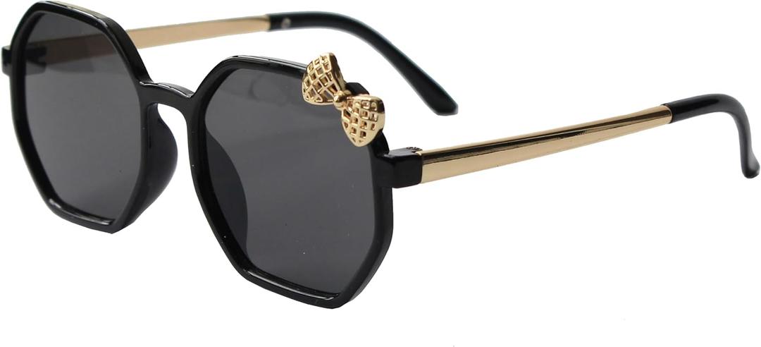 Kids Sunglasses Girls,Hello Cute Cat Girl Sunglass,Bow Ribbon Sunglasses for Girls(Age 4-12),Secure Fit,UV Protection (B01 Bow Ribbon/Black-grey/1 Pack)